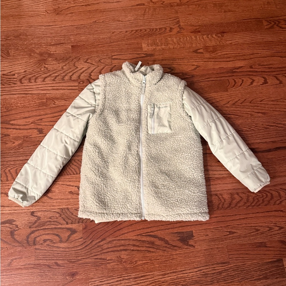 Lands' End Girls Puffer Jacket - Sherpa Vest 2-in-1 set.